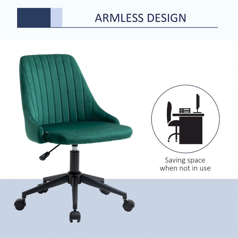 Silla de oficina de respaldo medio, asiento giratorio de tela de terciopelo con diseño festoneado para oficina en casa o dormitorio