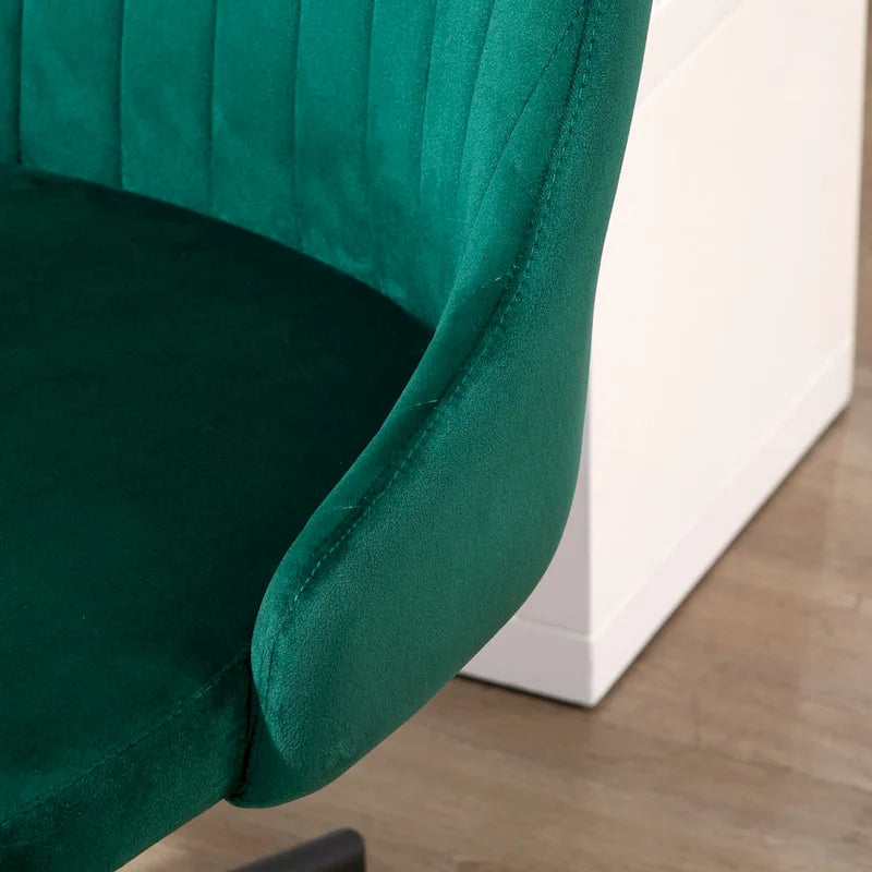 Silla de oficina de respaldo medio, asiento giratorio de tela de terciopelo con diseño festoneado para oficina en casa o dormitorio