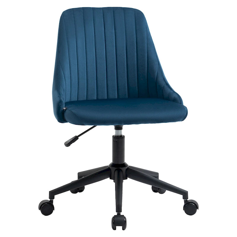 Silla de oficina de respaldo medio, asiento giratorio de tela de terciopelo con diseño festoneado para oficina en casa o dormitorio