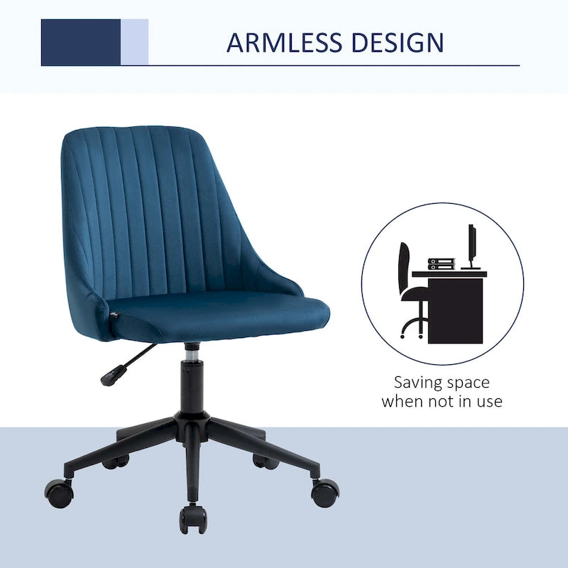 Silla de oficina de respaldo medio, asiento giratorio de tela de terciopelo con diseño festoneado para oficina en casa o dormitorio