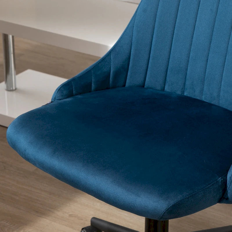 Silla de oficina de respaldo medio, asiento giratorio de tela de terciopelo con diseño festoneado para oficina en casa o dormitorio