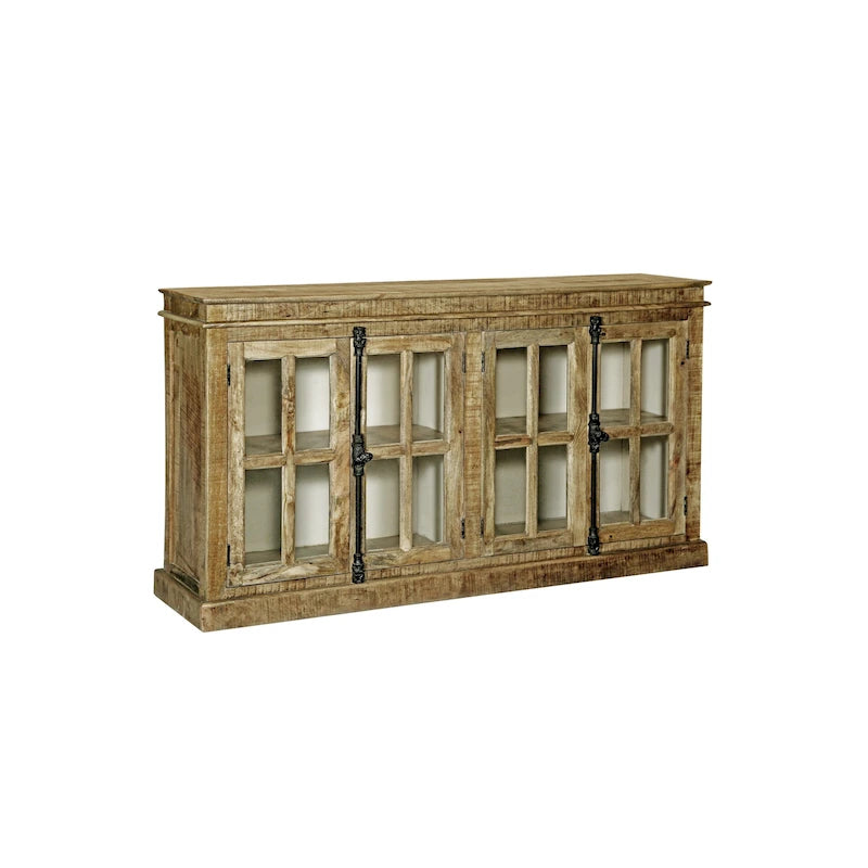 Credenza mit 4 Türen, Schmiedeeisenbeschlägen und Glaseinsätzen