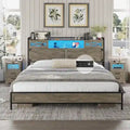 Farmhouse Bed Frame Storage Headboard Sliding Barn Door