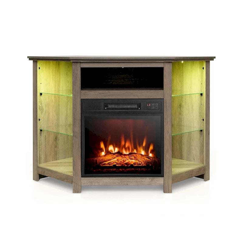 Eck-TV-Ständer mit elektrischem Kamin und LED-Beleuchtung, 45 x 22 x 30 Inches