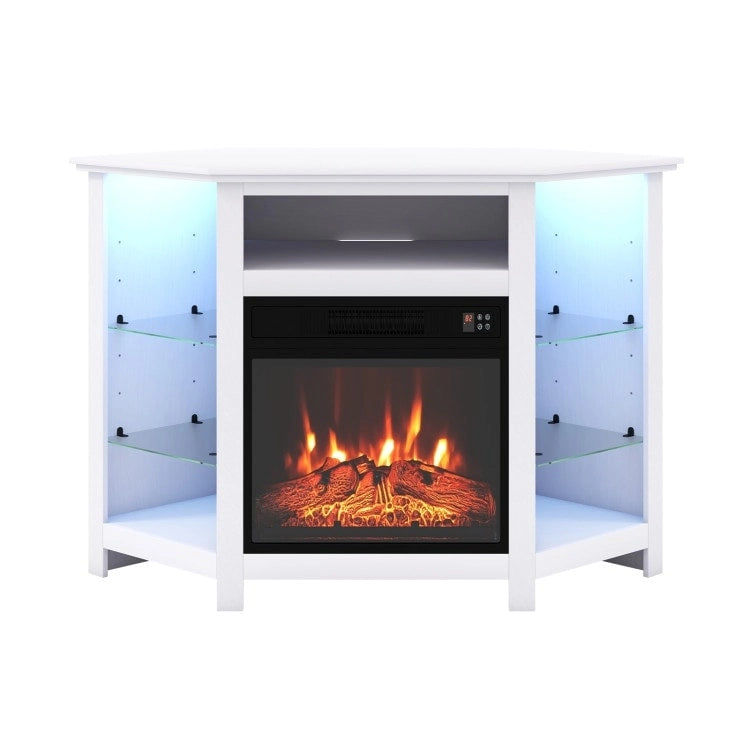 Eck-TV-Ständer mit elektrischem Kamin und LED-Beleuchtung, 45 x 22 x 30 Inches
