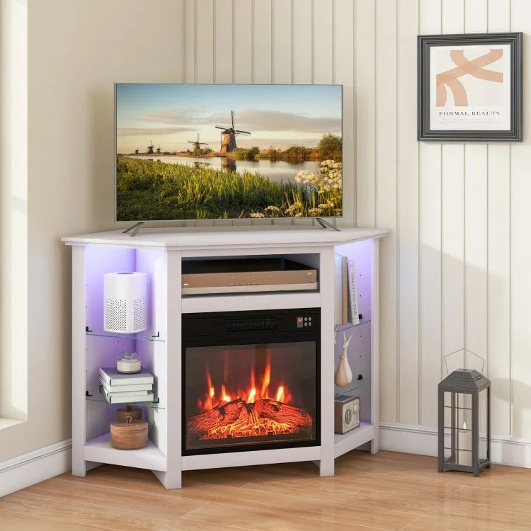 Eck-TV-Ständer mit elektrischem Kamin und LED-Beleuchtung, 45 x 22 x 30 Inches