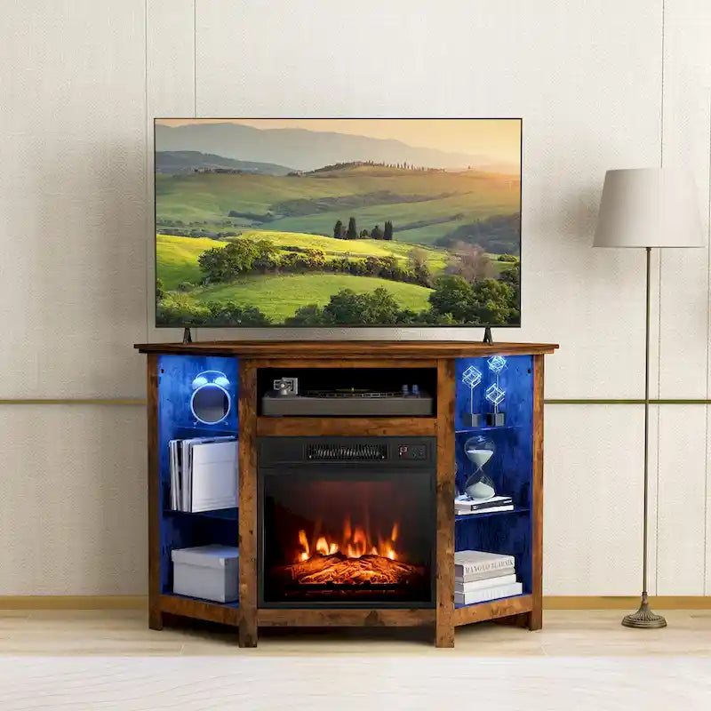 Eck-TV-Ständer mit elektrischem Kamin und LED-Beleuchtung, 45 x 22 x 30 Inches