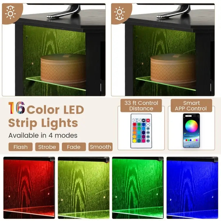 Eck-TV-Ständer mit elektrischem Kamin und LED-Beleuchtung, 45 x 22 x 30 Inches