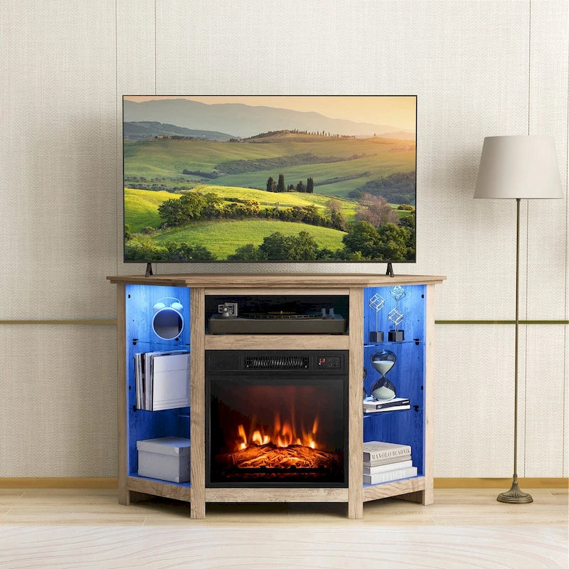 Eck-TV-Ständer mit elektrischem Kamin und LED-Beleuchtung, 45 x 22 x 30 Inches
