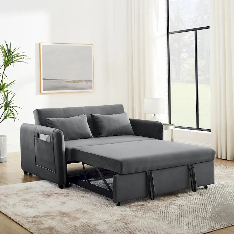 Doppelsitzer-Samtsofa mit verstellbarer Rückenlehne und ausziehbarem Bett