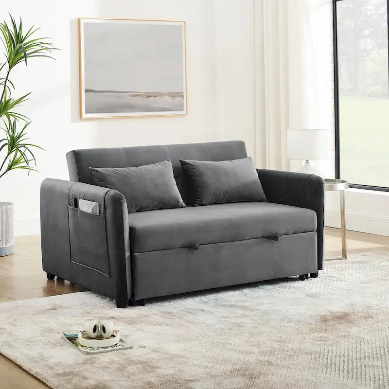 Doppelsitzer-Samtsofa mit verstellbarer Rückenlehne und ausziehbarem Bett