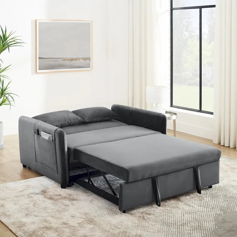 Doppelsitzer-Samtsofa mit verstellbarer Rückenlehne und ausziehbarem Bett