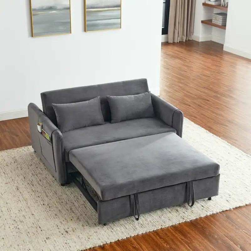 Doppelsitzer-Samtsofa mit verstellbarer Rückenlehne und ausziehbarem Bett