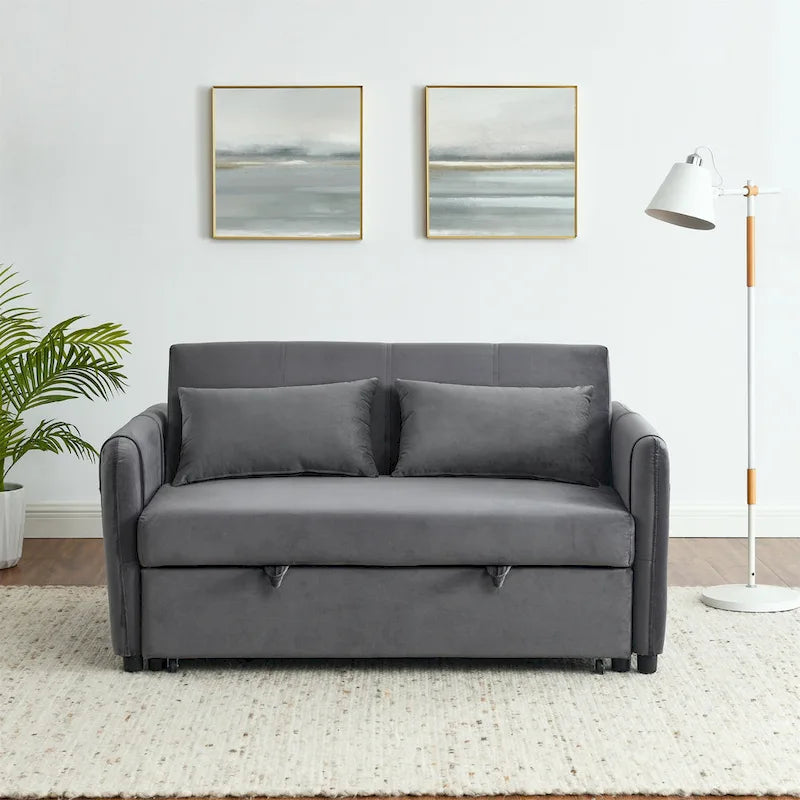 Doppelsitzer-Samtsofa mit verstellbarer Rückenlehne und ausziehbarem Bett