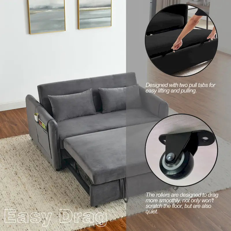 Doppelsitzer-Samtsofa mit verstellbarer Rückenlehne und ausziehbarem Bett
