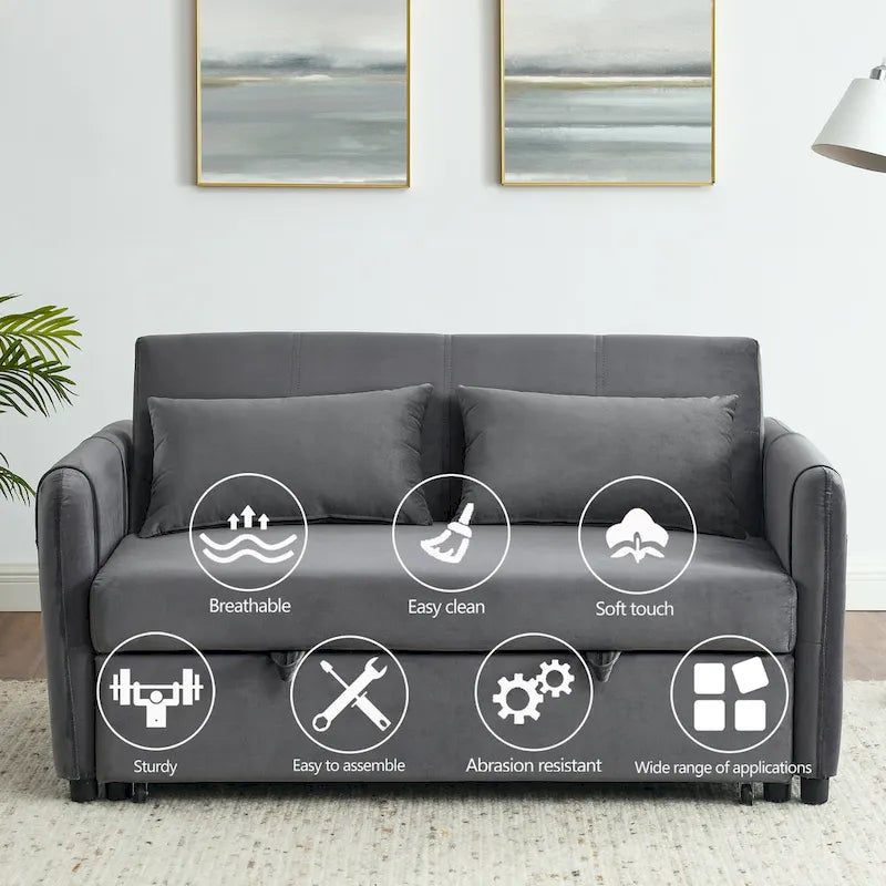 Doppelsitzer-Samtsofa mit verstellbarer Rückenlehne und ausziehbarem Bett