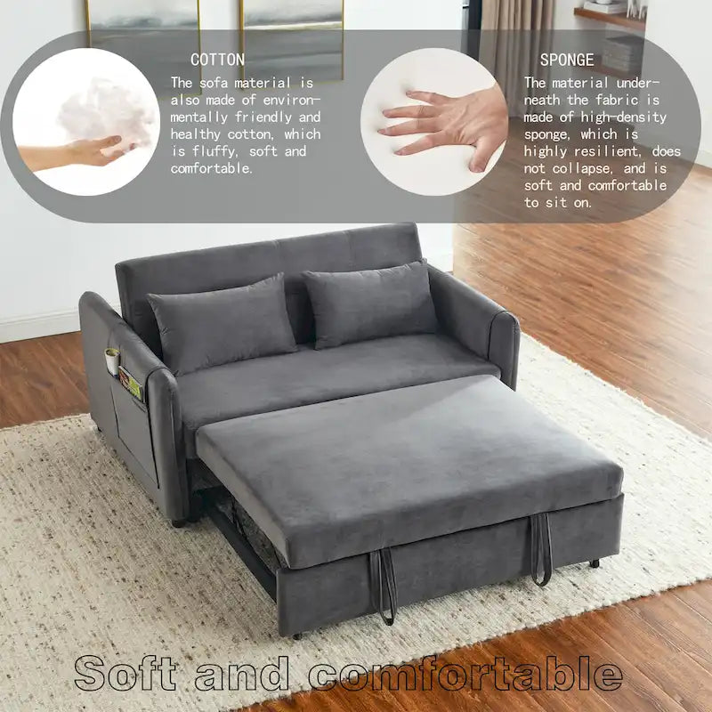 Doppelsitzer-Samtsofa mit verstellbarer Rückenlehne und ausziehbarem Bett