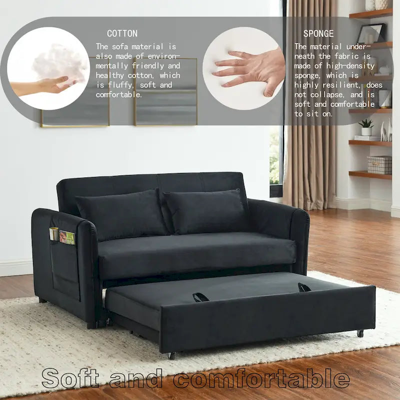 Doppelsitzer-Samtsofa mit verstellbarer Rückenlehne und ausziehbarem Bett