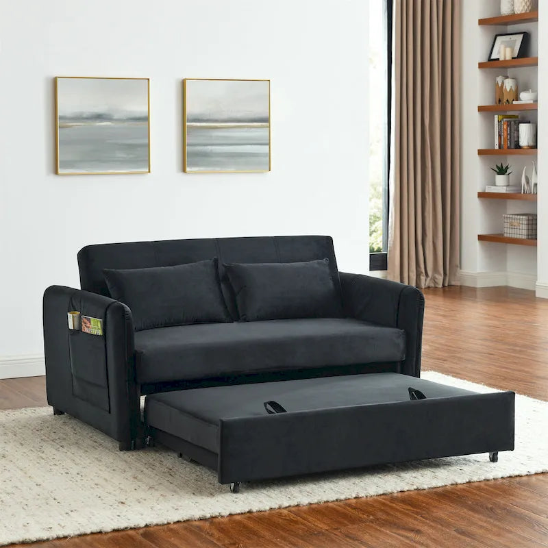 Doppelsitzer-Samtsofa mit verstellbarer Rückenlehne und ausziehbarem Bett