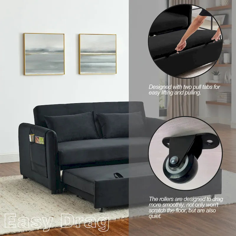 Doppelsitzer-Samtsofa mit verstellbarer Rückenlehne und ausziehbarem Bett