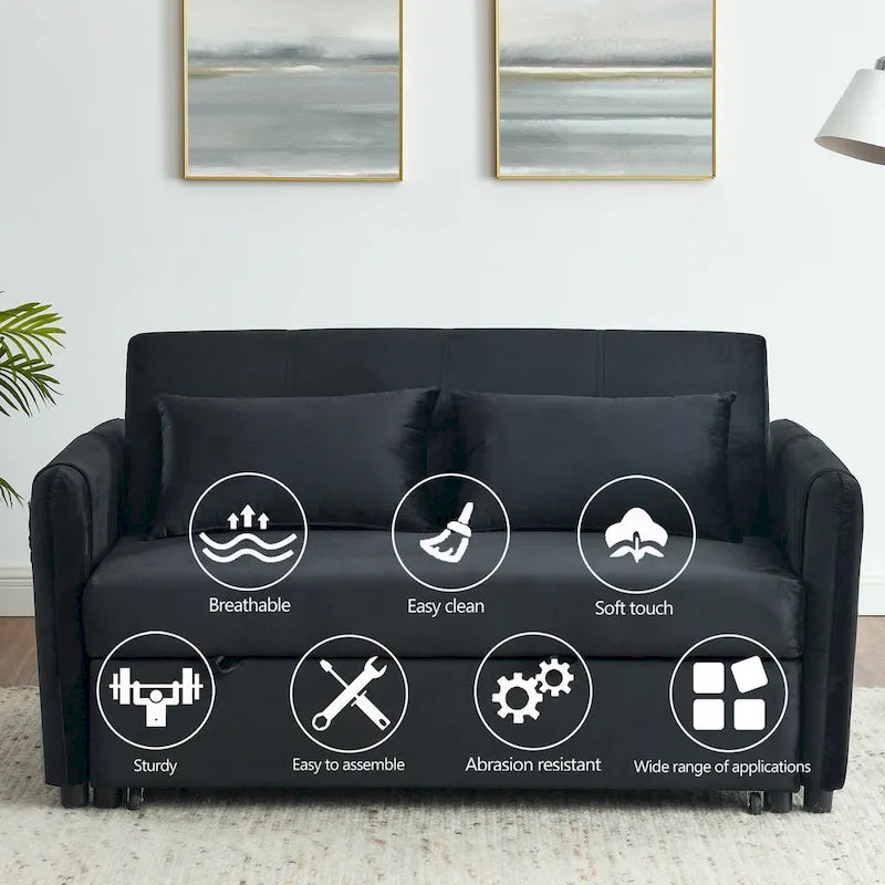 Doppelsitzer-Samtsofa mit verstellbarer Rückenlehne und ausziehbarem Bett