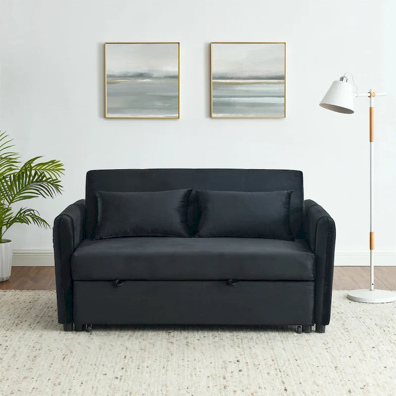 Doppelsitzer-Samtsofa mit verstellbarer Rückenlehne und ausziehbarem Bett