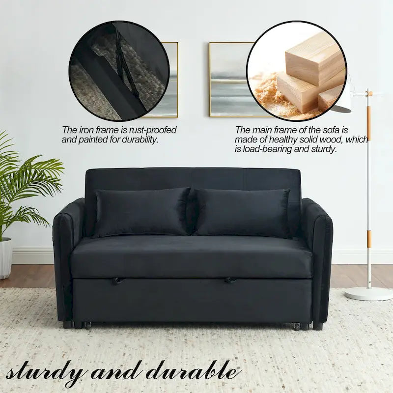 Doppelsitzer-Samtsofa mit verstellbarer Rückenlehne und ausziehbarem Bett