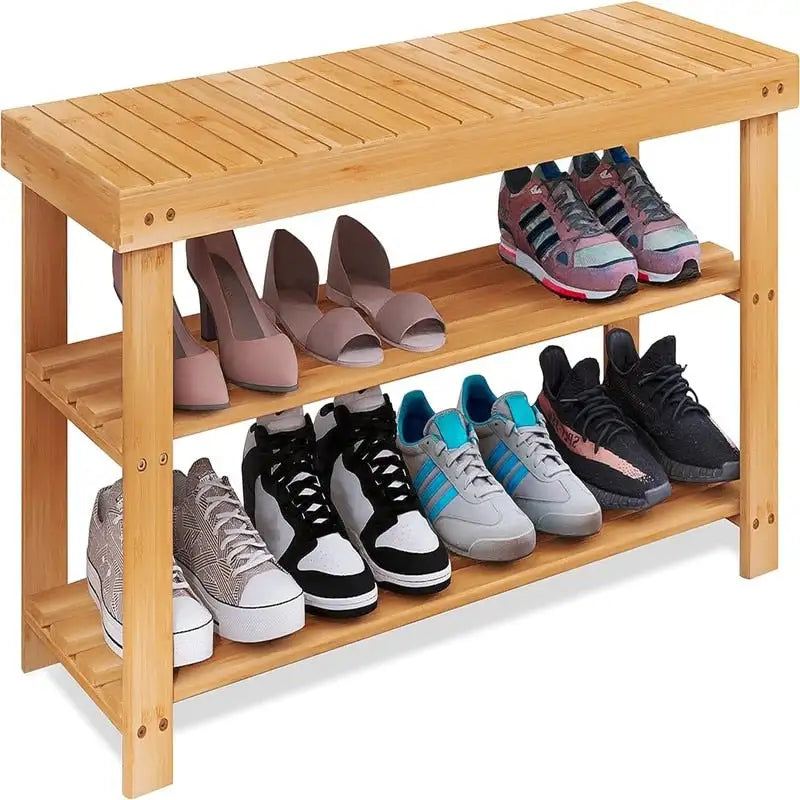 Bambus-Schuhregal mit Sitzbank