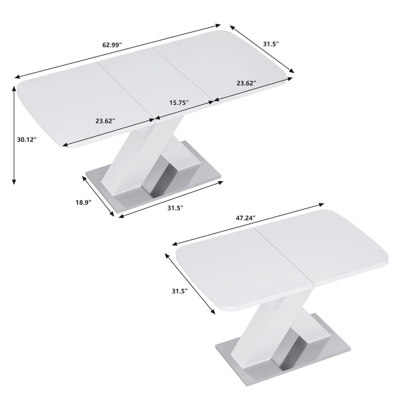 Tavolo da pranzo quadrato allungabile con piano in MDF e base in metallo