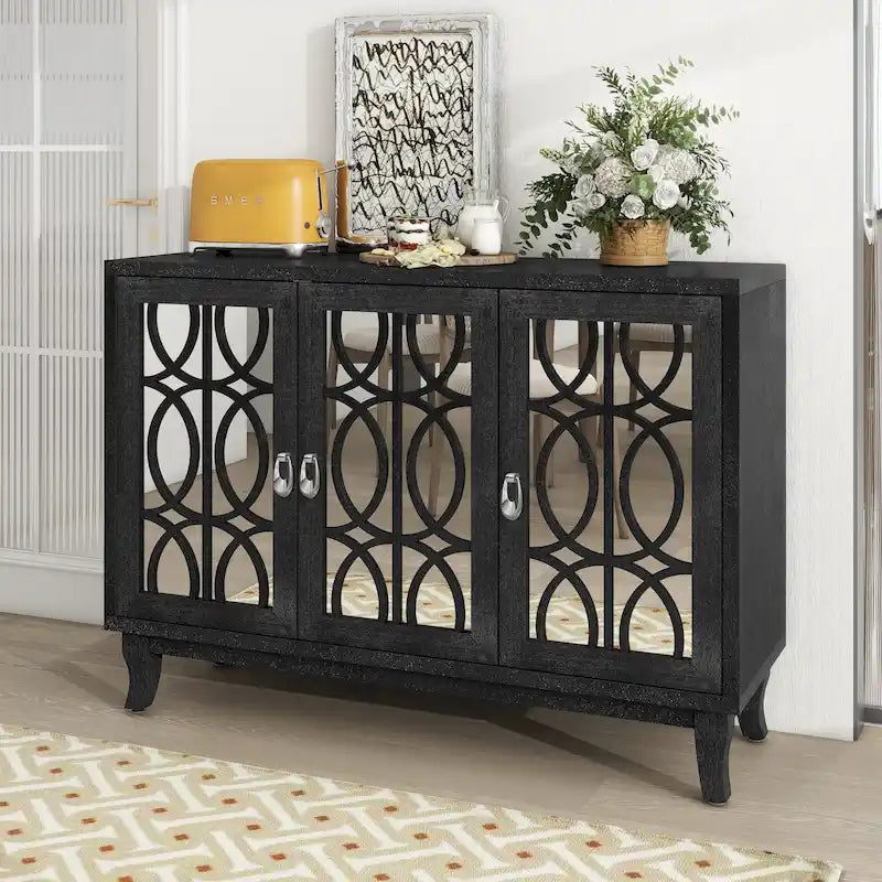 Sideboard-Buffetschrank mit 3 Türen und Spiegeln
