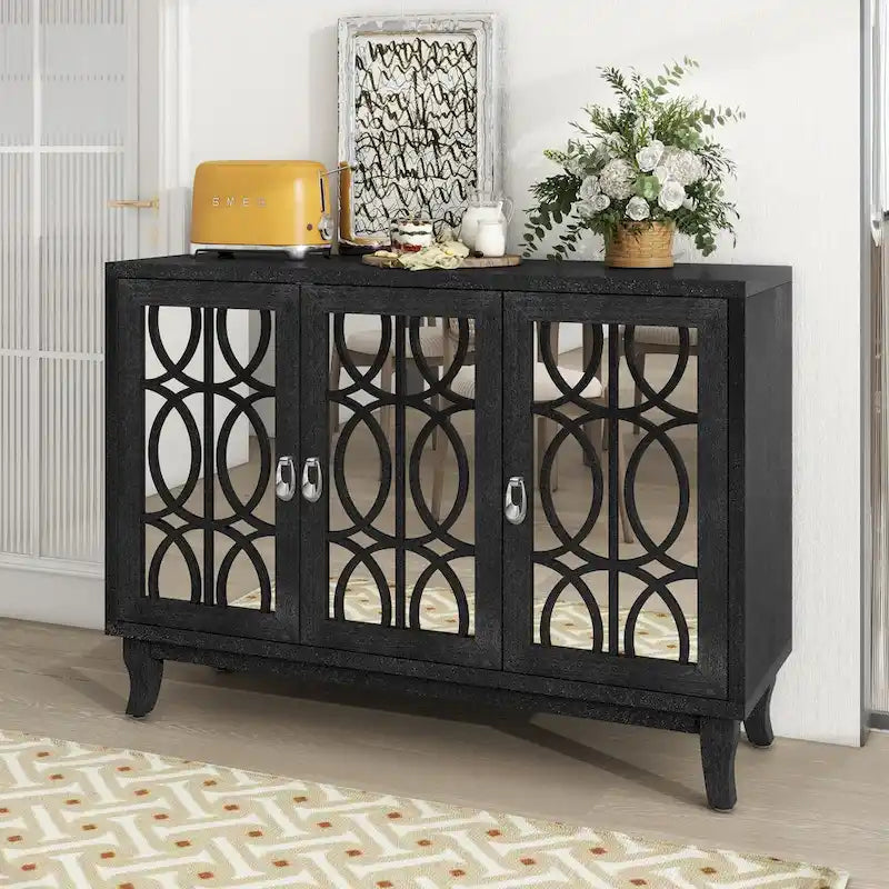 Sideboard-Buffetschrank mit 3 Türen und Spiegeln