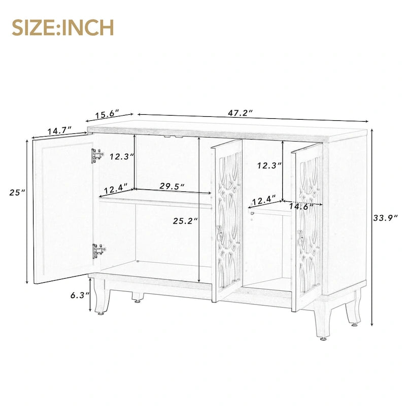Credenza buffet contenitore a 3 ante con ante a specchio