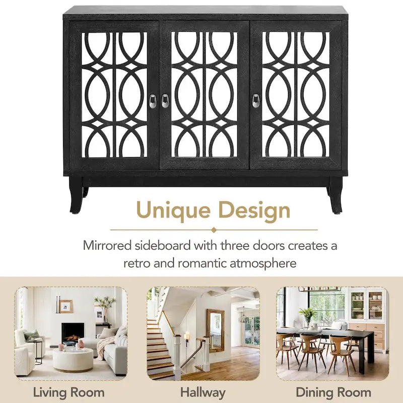 Credenza buffet contenitore a 3 ante con ante a specchio