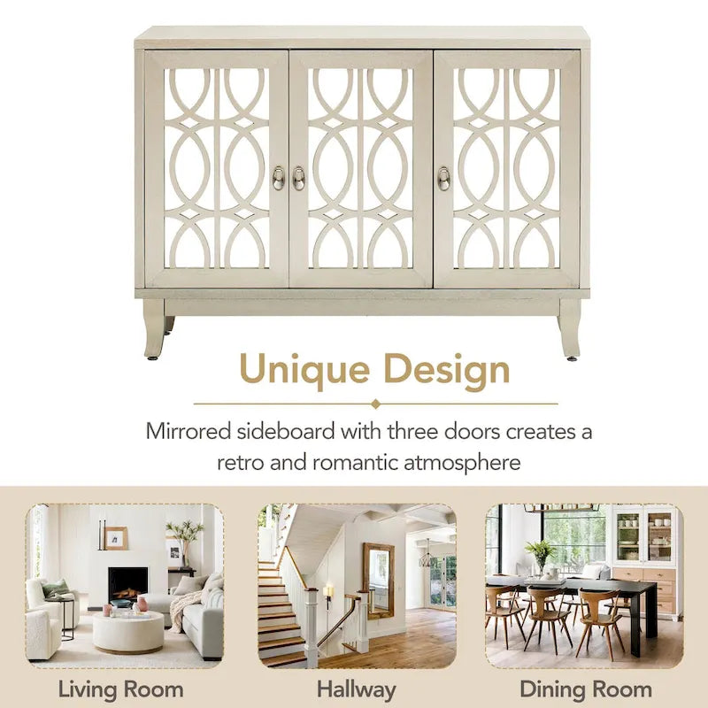 Credenza buffet contenitore a 3 ante con ante a specchio