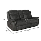 Sillón de dos plazas reclinable manual con movimiento de 74 pulgadas, espuma de gel y piel sintética negra