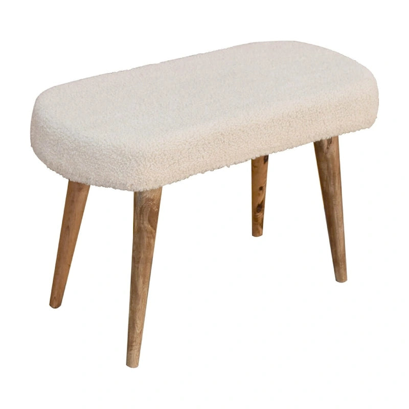 Banc rembourré en bouclé avec pieds en bois massif
