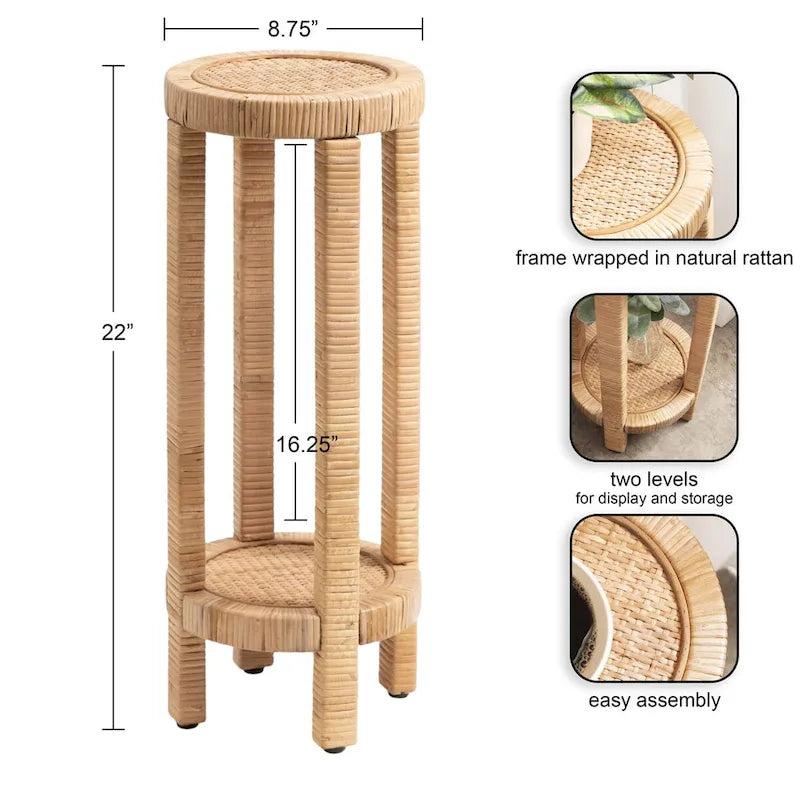 Tavolino rotondo in rattan - 9x9x22 pollici