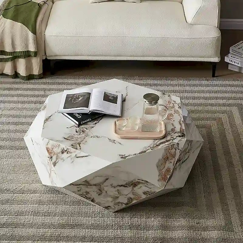 Mesa de centro de mármol blanco sintético de 43.3"