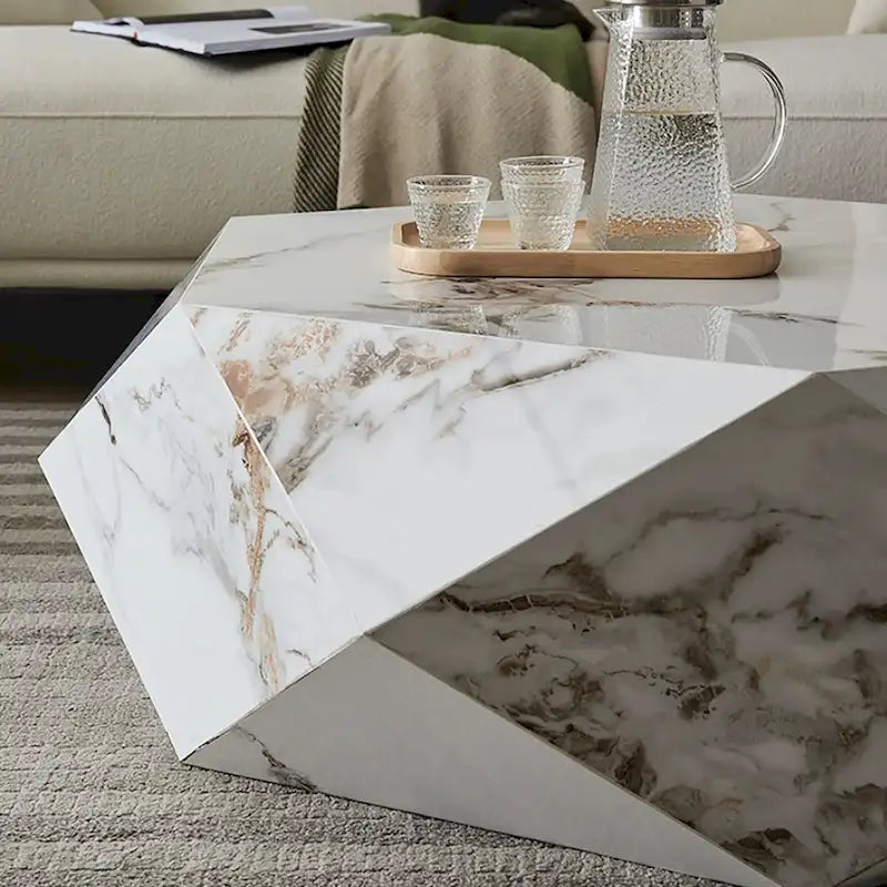 Mesa de centro de mármol blanco sintético de 43.3"