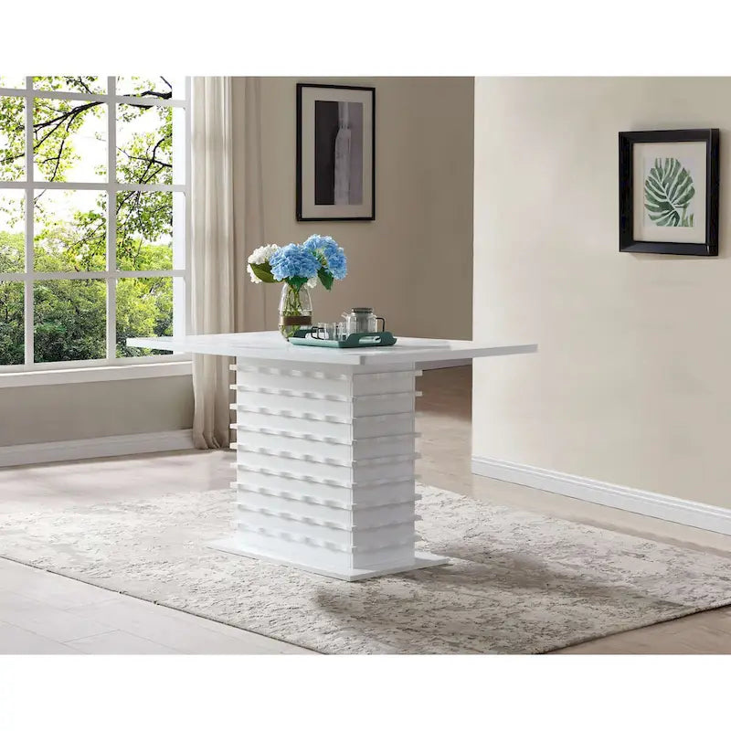 Wood Pedestal Wave Design Kitchen Dining Room Table, White