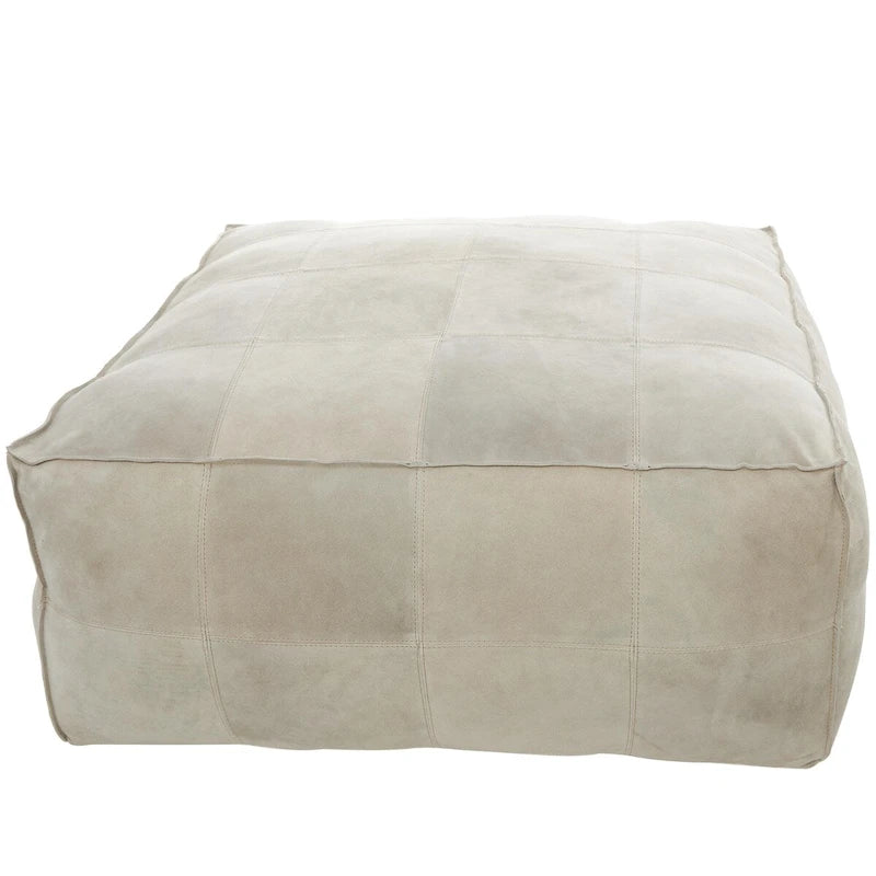 Quadratischer Pouf aus Leder mit niedriger Sitzhöhe und Patchwork-Design - Braun, Grau oder Dunkelbraun