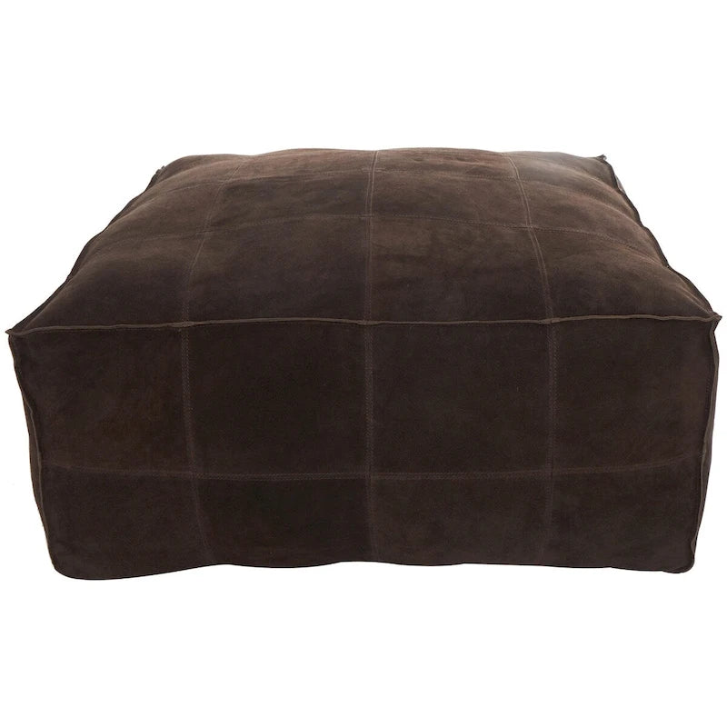 Quadratischer Pouf aus Leder mit niedriger Sitzhöhe und Patchwork-Design - Braun, Grau oder Dunkelbraun