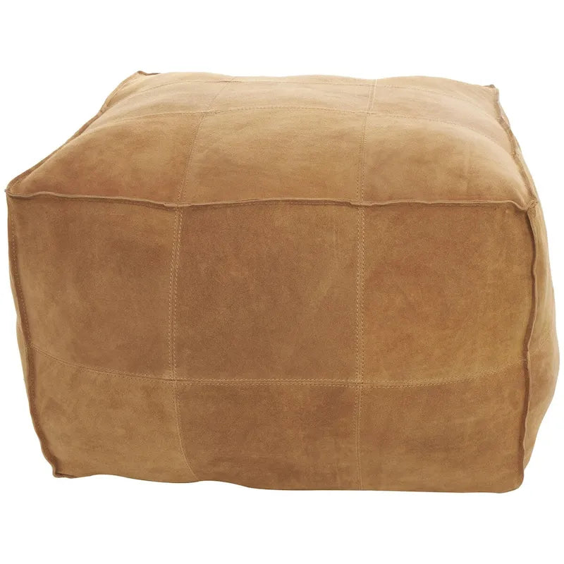 Quadratischer Pouf aus Leder mit niedriger Sitzhöhe und Patchwork-Design - Braun, Grau oder Dunkelbraun
