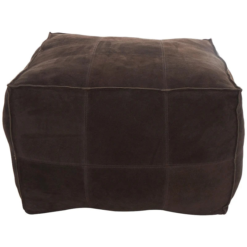 Quadratischer Pouf aus Leder mit niedriger Sitzhöhe und Patchwork-Design - Braun, Grau oder Dunkelbraun