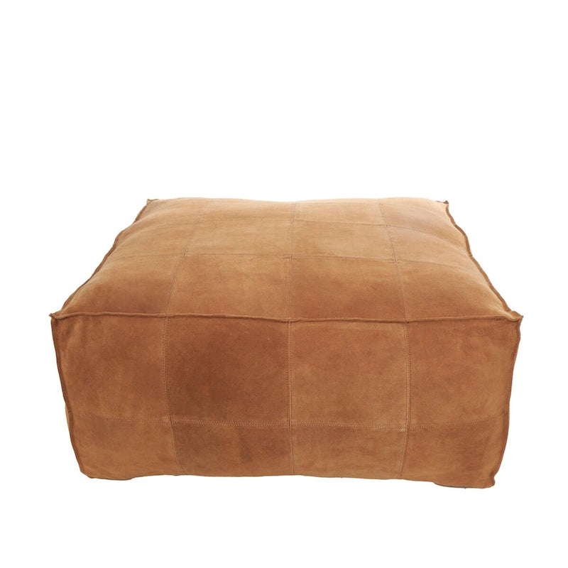 Quadratischer Pouf aus Leder mit niedriger Sitzhöhe und Patchwork-Design - Braun, Grau oder Dunkelbraun