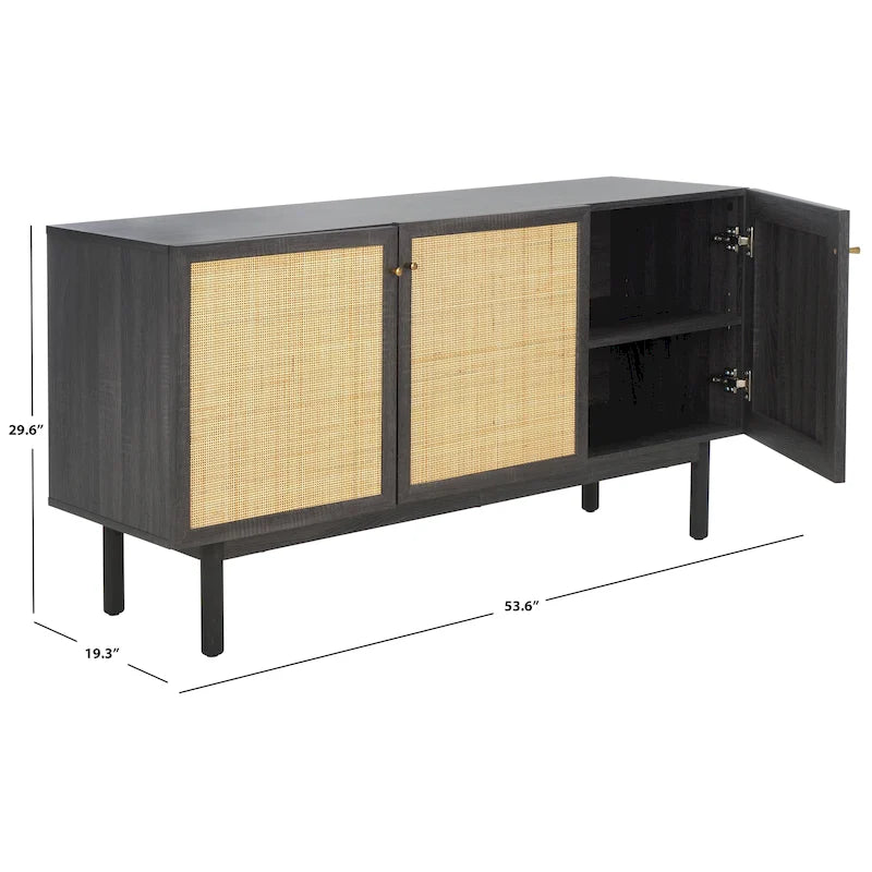Sideboard mit 3 Türen und TV-Ständer mit Front aus Rattan-Geflecht