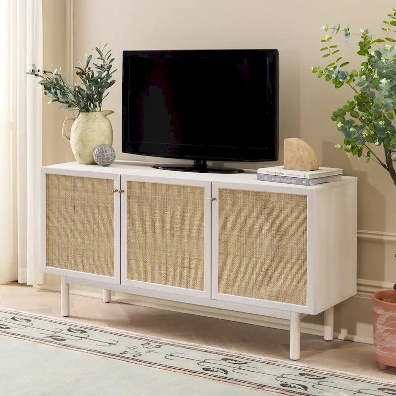 Sideboard mit 3 Türen und TV-Ständer mit Front aus Rattan-Geflecht